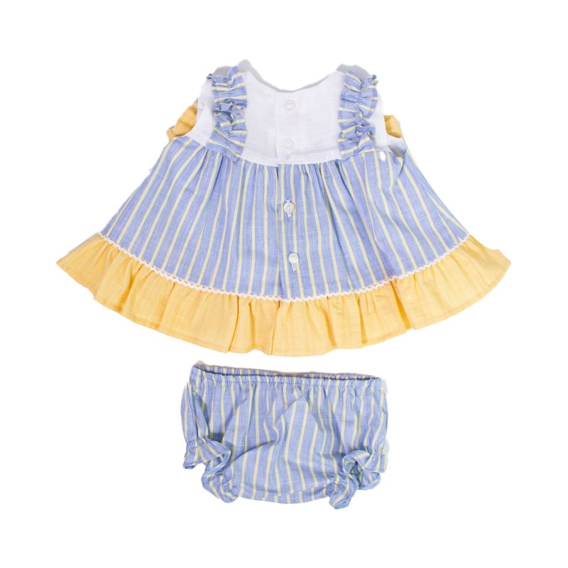 Vestito in Cotone Con Culotte e Cuffia Celeste-Giallo Neonata DEL SUR 0180 - DEL SUR - LuxuryKids