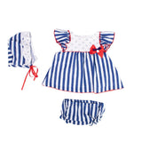 Vestito in Cotone Con Culotte e Cuffia Tema Mare Bianco-Blu Neonata DEL SUR  0171 - DEL SUR - LuxuryKids