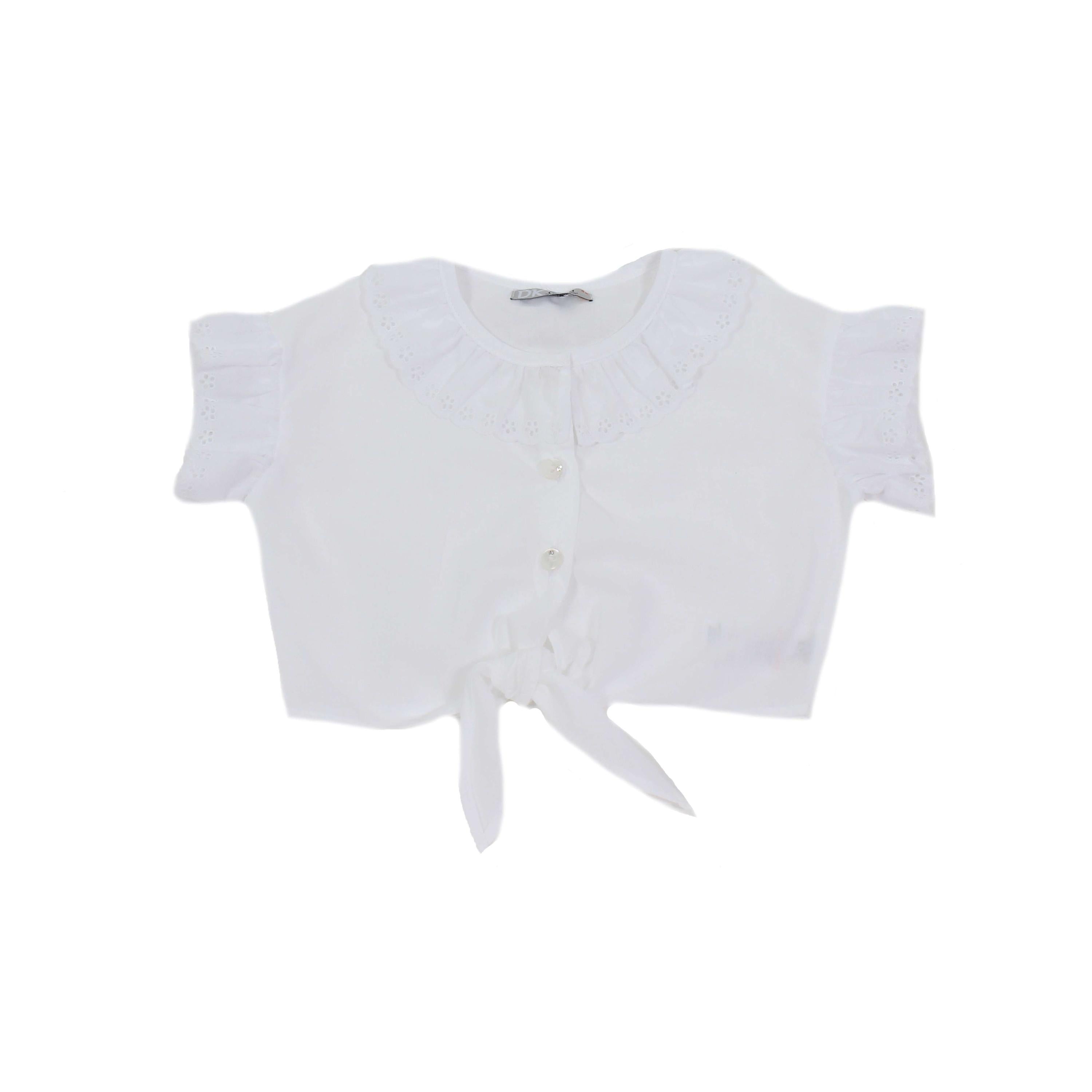 Camicia Corta in Vita Con Fiocco In Cotone Bianca Bambina DR KID DK440 - DR.KID - LuxuryKids