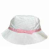 Cappello Modello Pescatore In Rasatello Di Cotone Bianco Con Fascia Rosa Neonata NNINNAOH E1514FIOC - NINNAOH - LuxuryKids