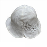 Cappello Pescatore in Lino con Ricamo Fiori Neonata Bianco Il Trenino PESCATORE4 - IL TRENINO - LuxuryKids
