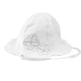 Cappello Pescatore in Lino con Ricamo Fiori Neonata Bianco Il Trenino PESCATORE4 - IL TRENINO - LuxuryKids