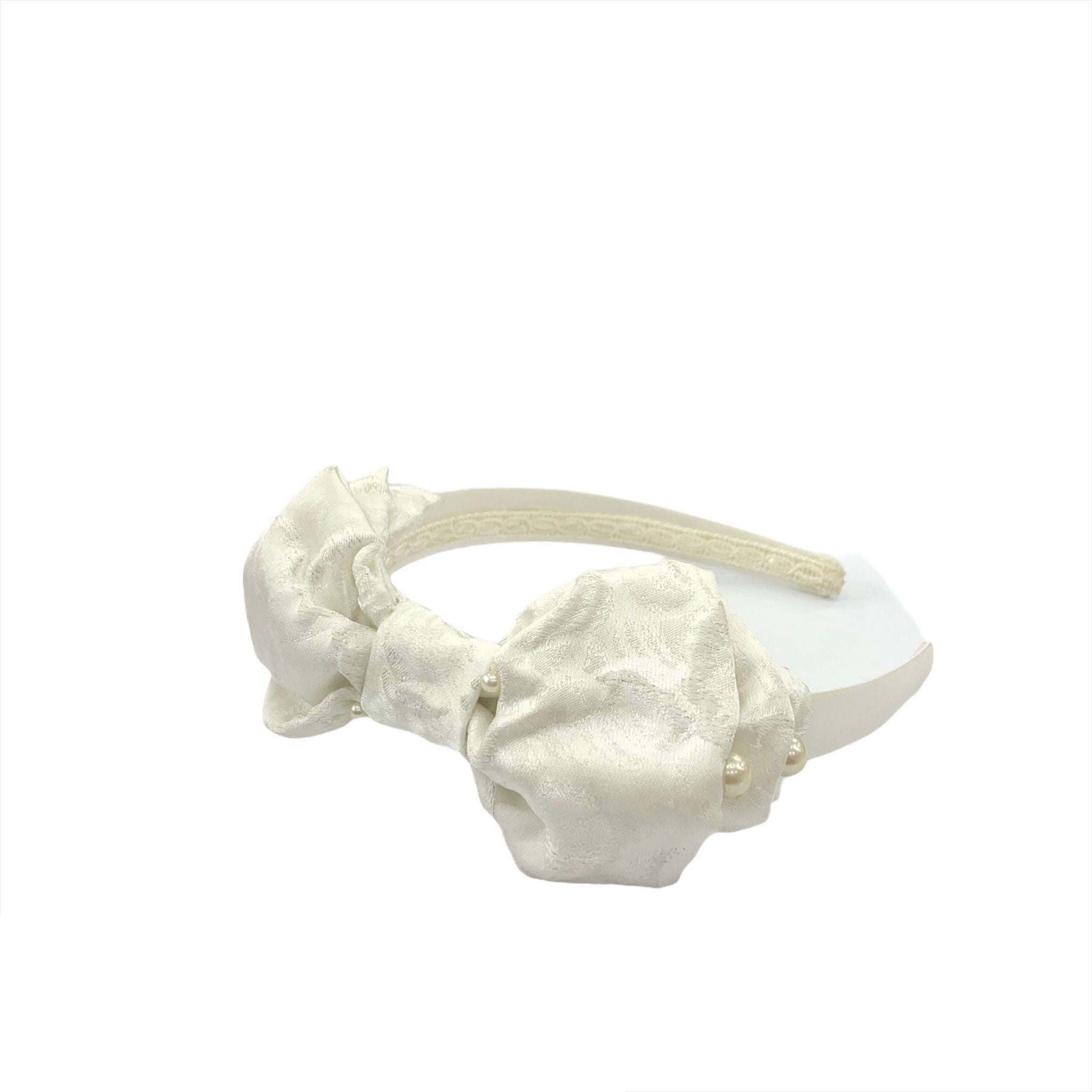 Cerchietto Con Fiocco In Damascato Panna ALICE P. 792 - ALICE P. - LuxuryKids