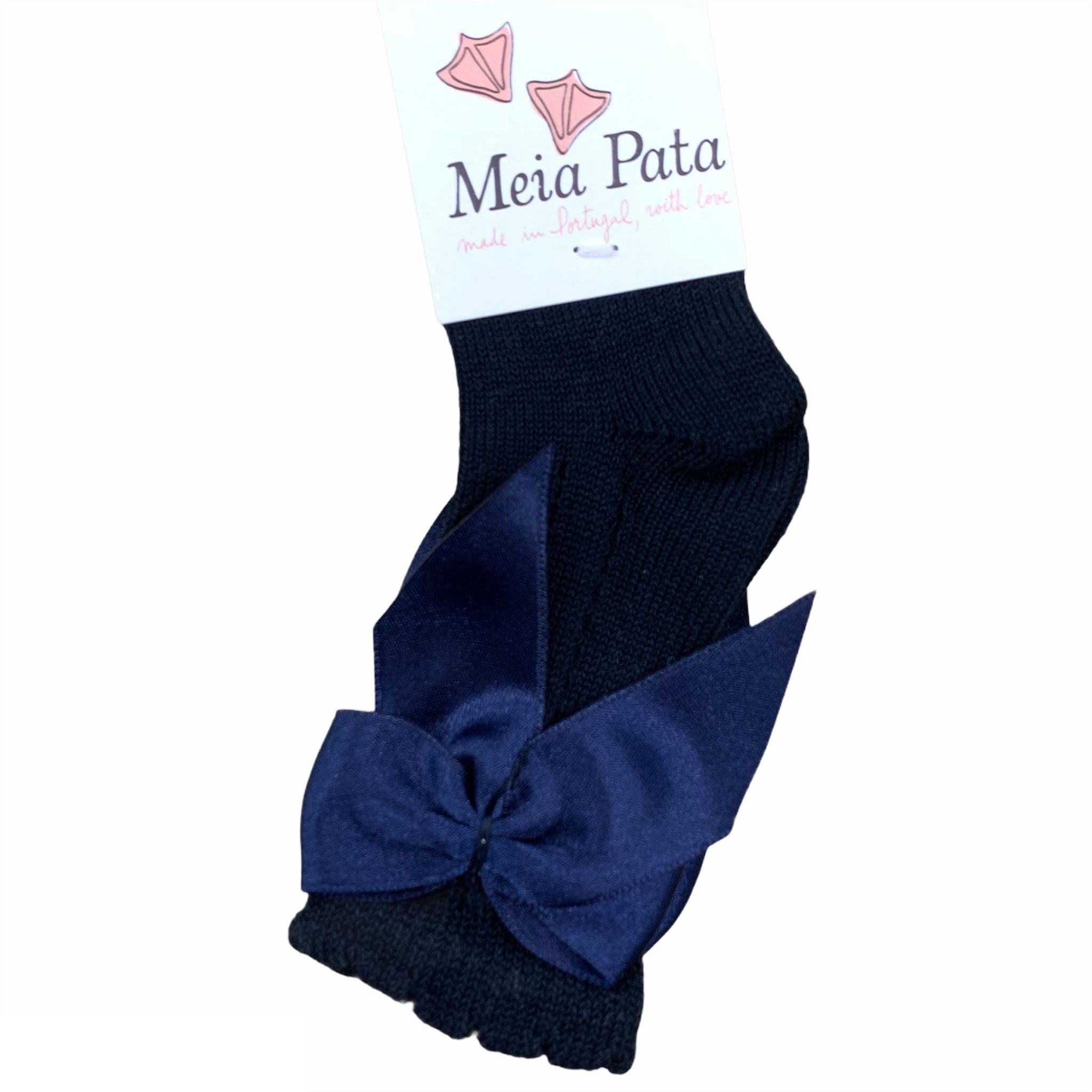 Calzino Lungo in Filo traforato Con Fiocco Bambina Blu MEIA PATA 1029M - MEIA PATA - LuxuryKids