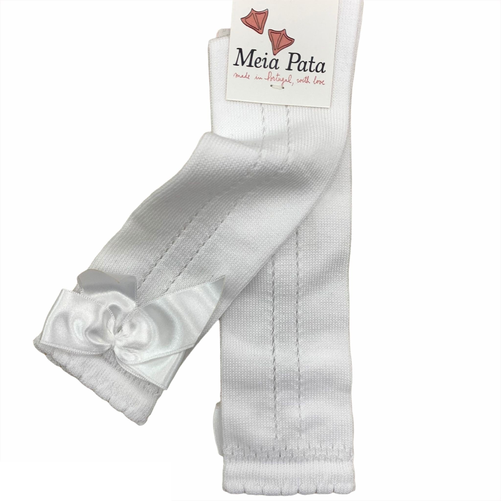 Calzino Lungo in Filo traforato Con Fiocco Neonata Bianco MEIA PATA 1029M - MEIA PATA - LuxuryKids