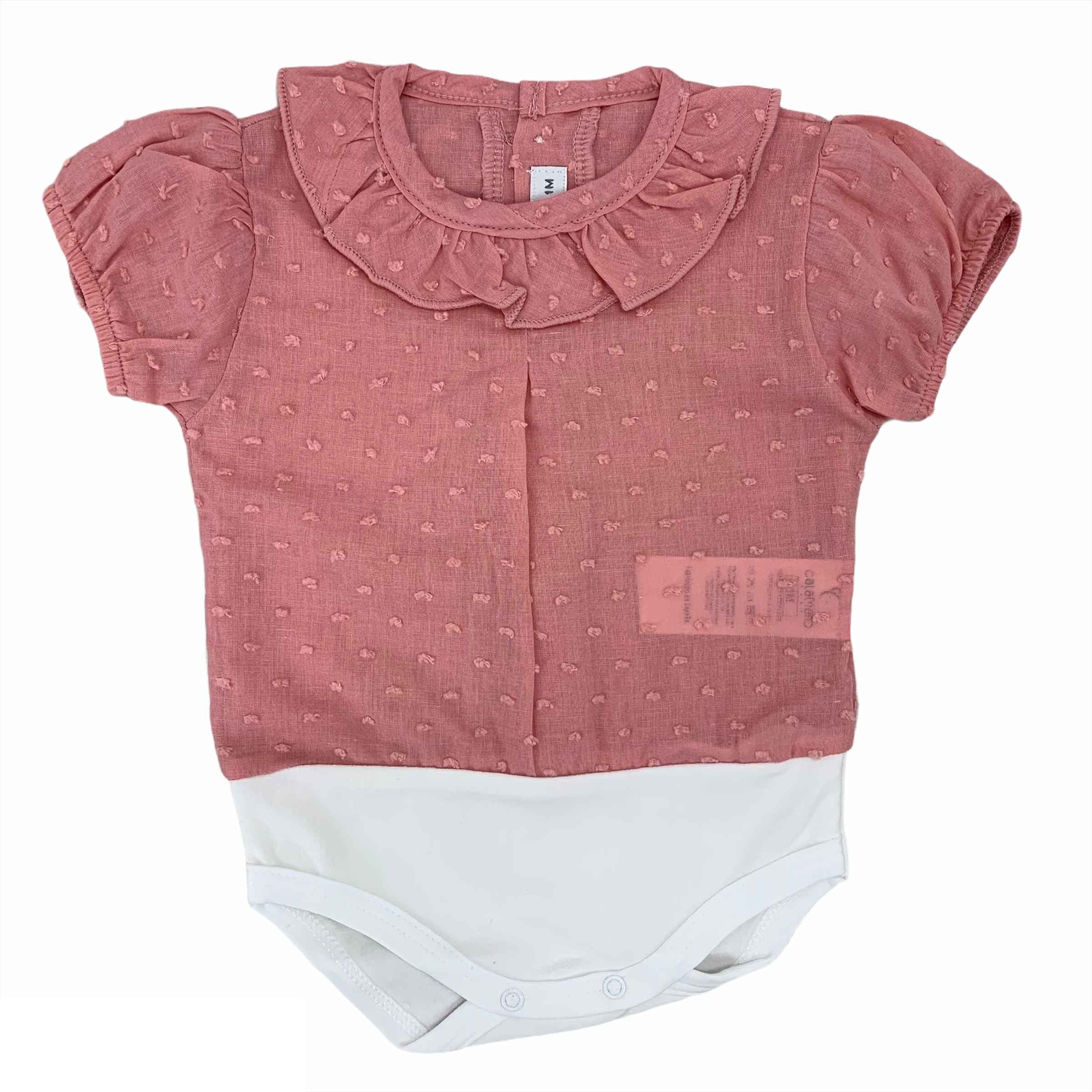 Camicia A Body Mezza Manica In Cotone Con Colletto Rosa Neonata CALAMARO 19034 - CALAMARO - LuxuryKids