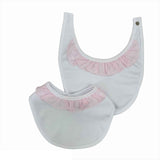Set Di 2 Bavette In Cotone Bianco Con Rouches In Plumetis Neonati CALAMARO 74022 - CALAMARO - LuxuryKids