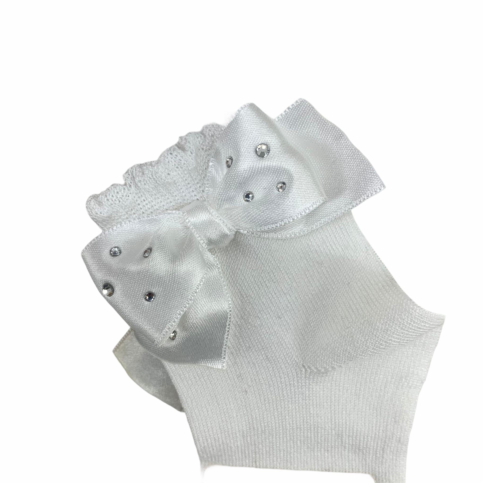 Calzini Corti In Filo Di Scozia Con Fiocchetto In Raso E Strass Neonata STORY LORIS 6883 - STORY LORIS - LuxuryKids