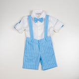Completo Elegante 3 Pezzi In Lino E Cotone Bianco-Celeste Neonato LA SARTORIA DEI PICCOLI L924 - LA SARTORIA DEI PICCOLI - LuxuryKids