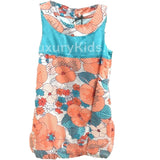 Abito con Stampa a Fiori Smanicato Bambina Rosa Pesca-Celeste Take Two A00368 - TAKE TWO - LuxuryKids