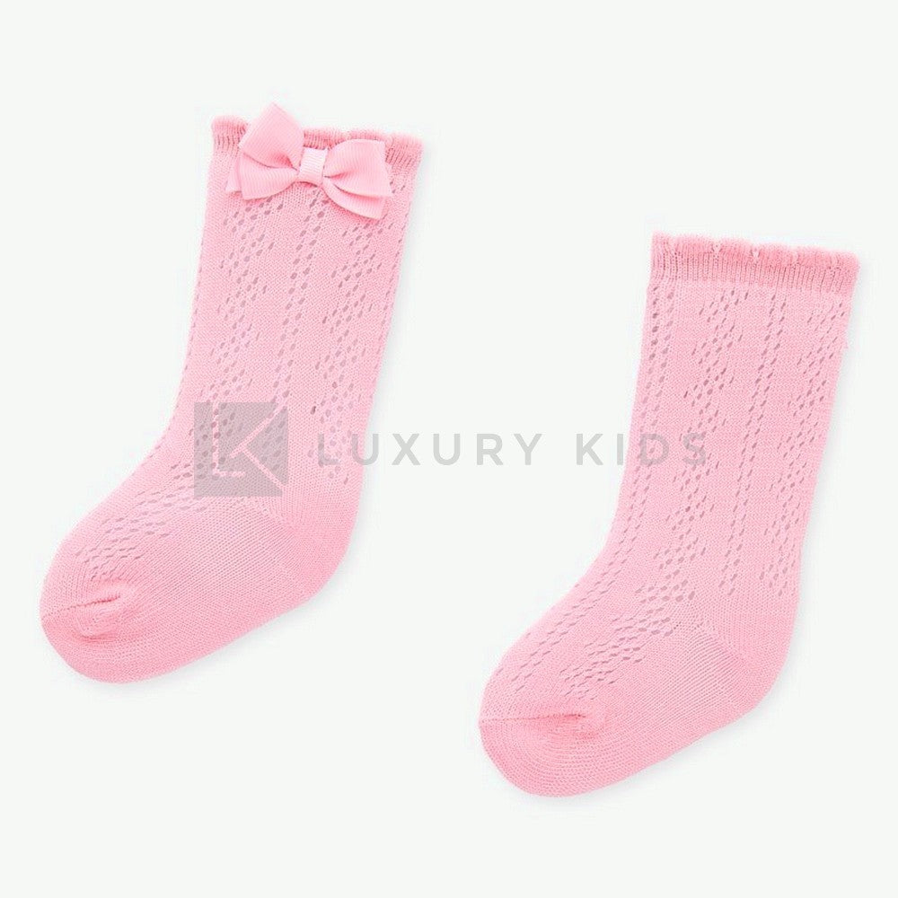Calzini Lunghi Traforati In Cotone Elasticizzato Con Fiocco Neonata Mayoral 9249 - MAYORAL - LuxuryKids