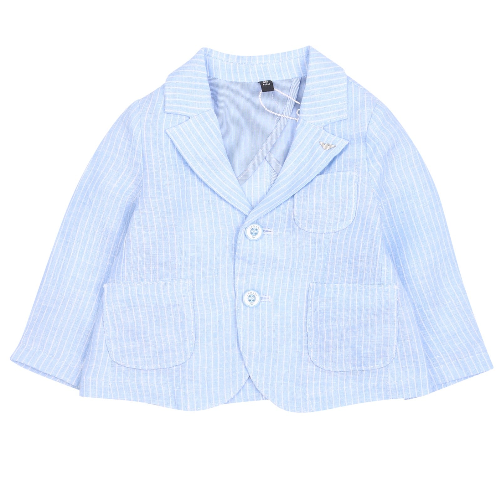 Giacca in Cotone e Lino Celeste a Righe Neonato Armani 3ZHG03 - ARMANI JUNIOR - LuxuryKids