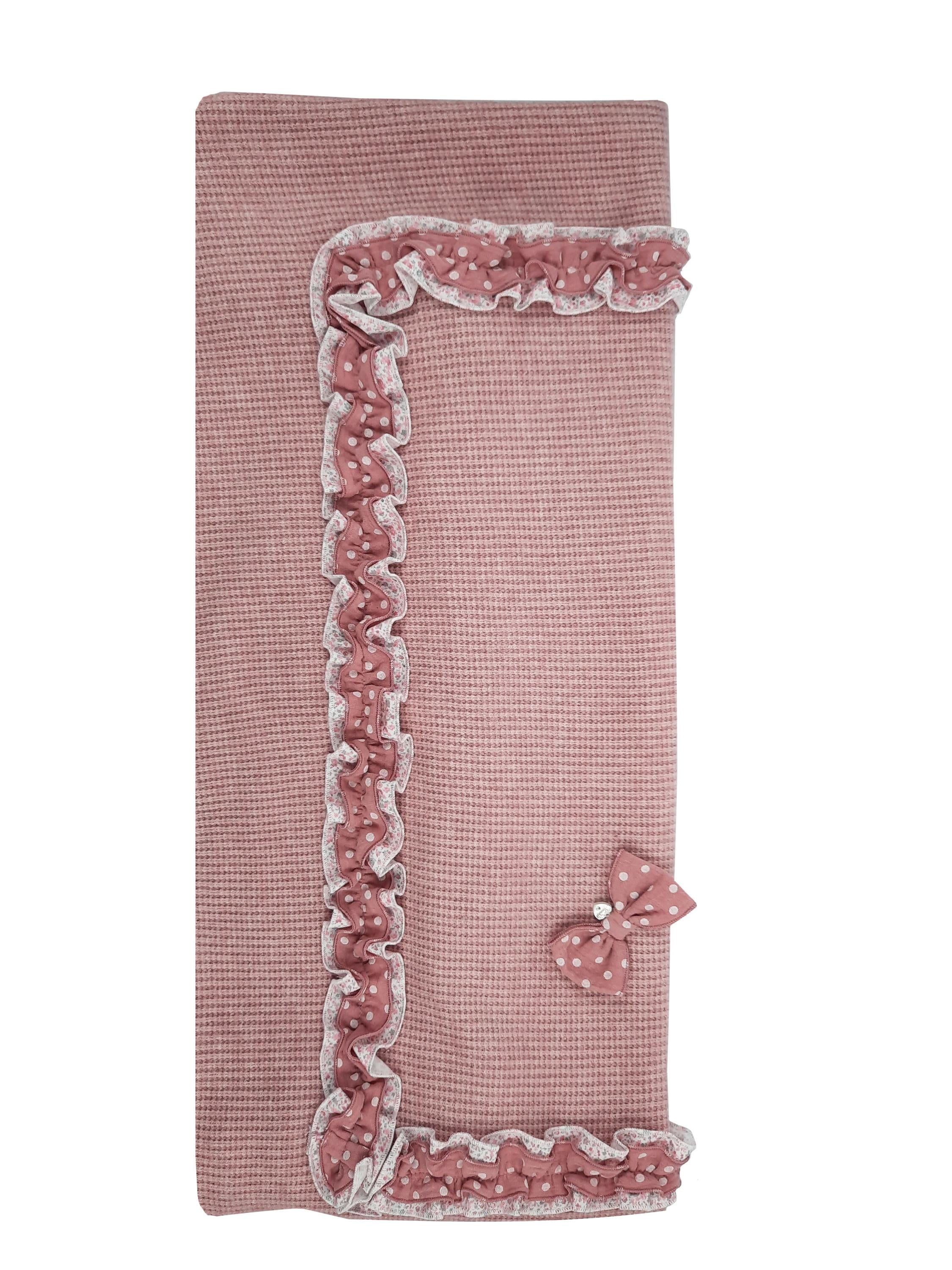 Coperta Modello Scialle In Caldo Cotone E Lana Rosa Antico Neonata Tema Coniglietta NINNAOH I21COP19 - NINNAOH - LuxuryKids
