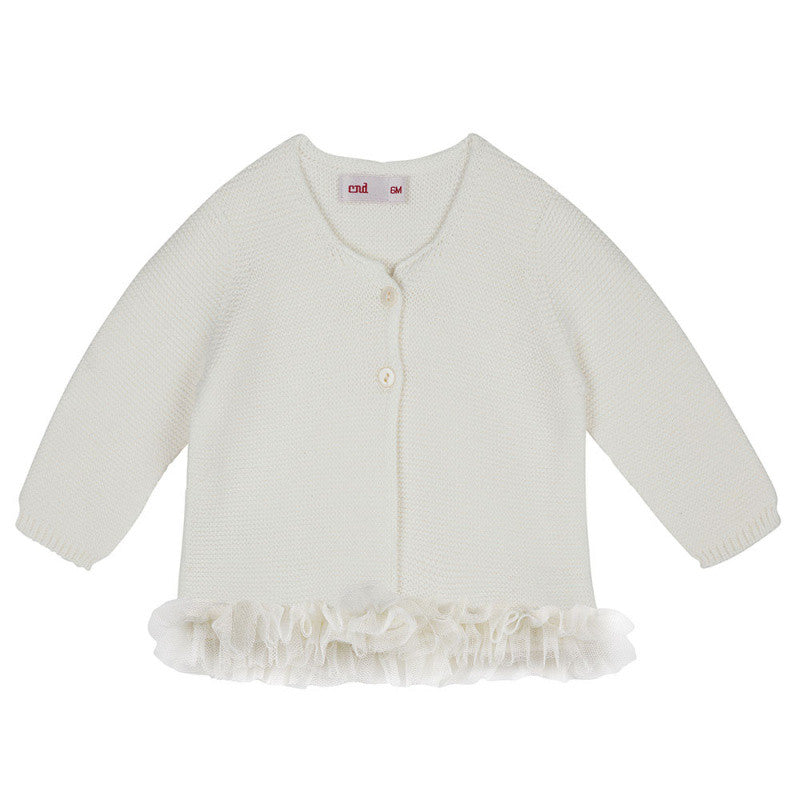 Cardigan Punto Legaccio con Tulle Caldo Cotone Neonata Condor 55521 - Condor - LuxuryKids