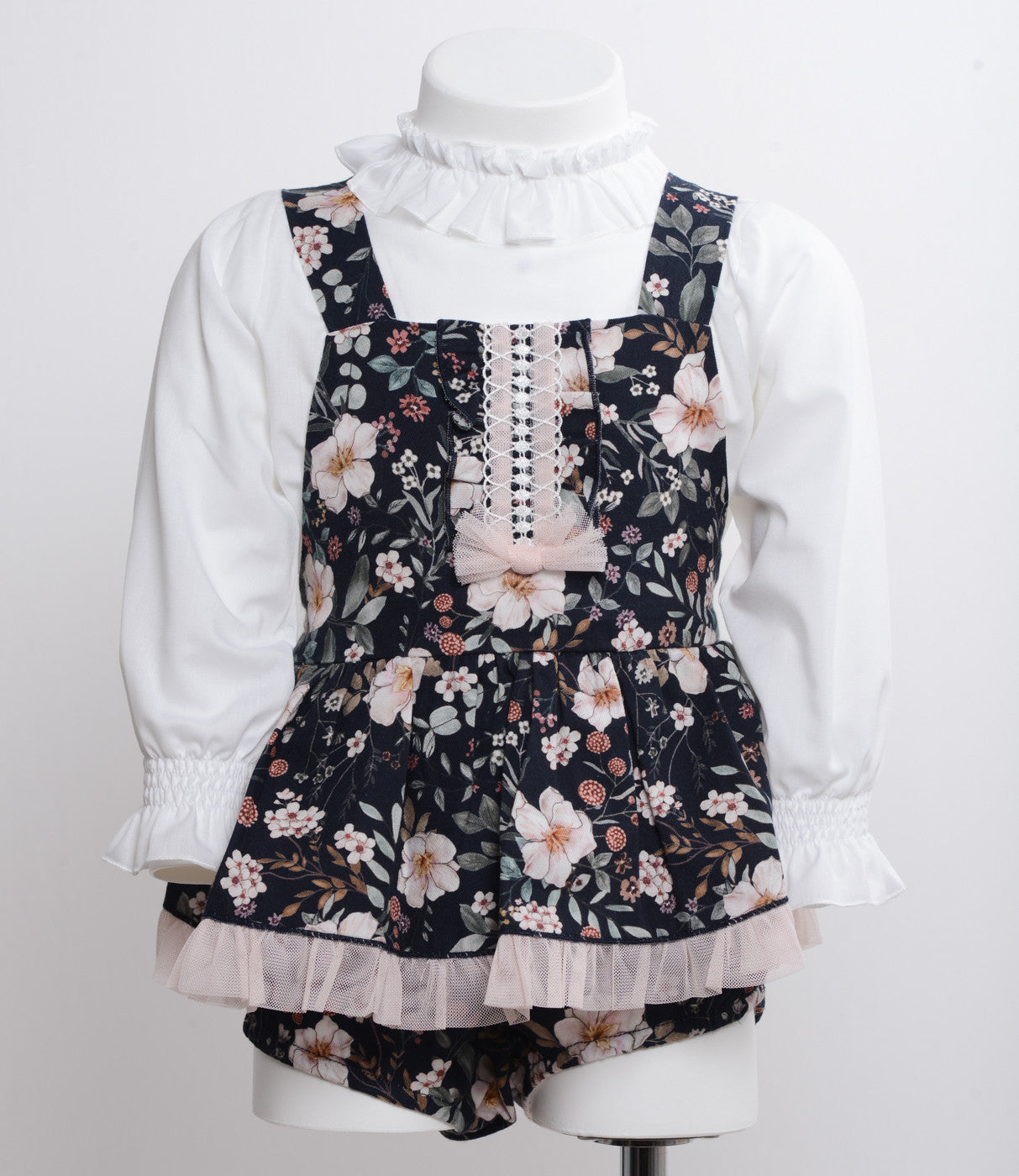 Abito Floreale con Culotte Blu Caldo Cotone Neonata Granlei 2575 - GRANLEI - LuxuryKids