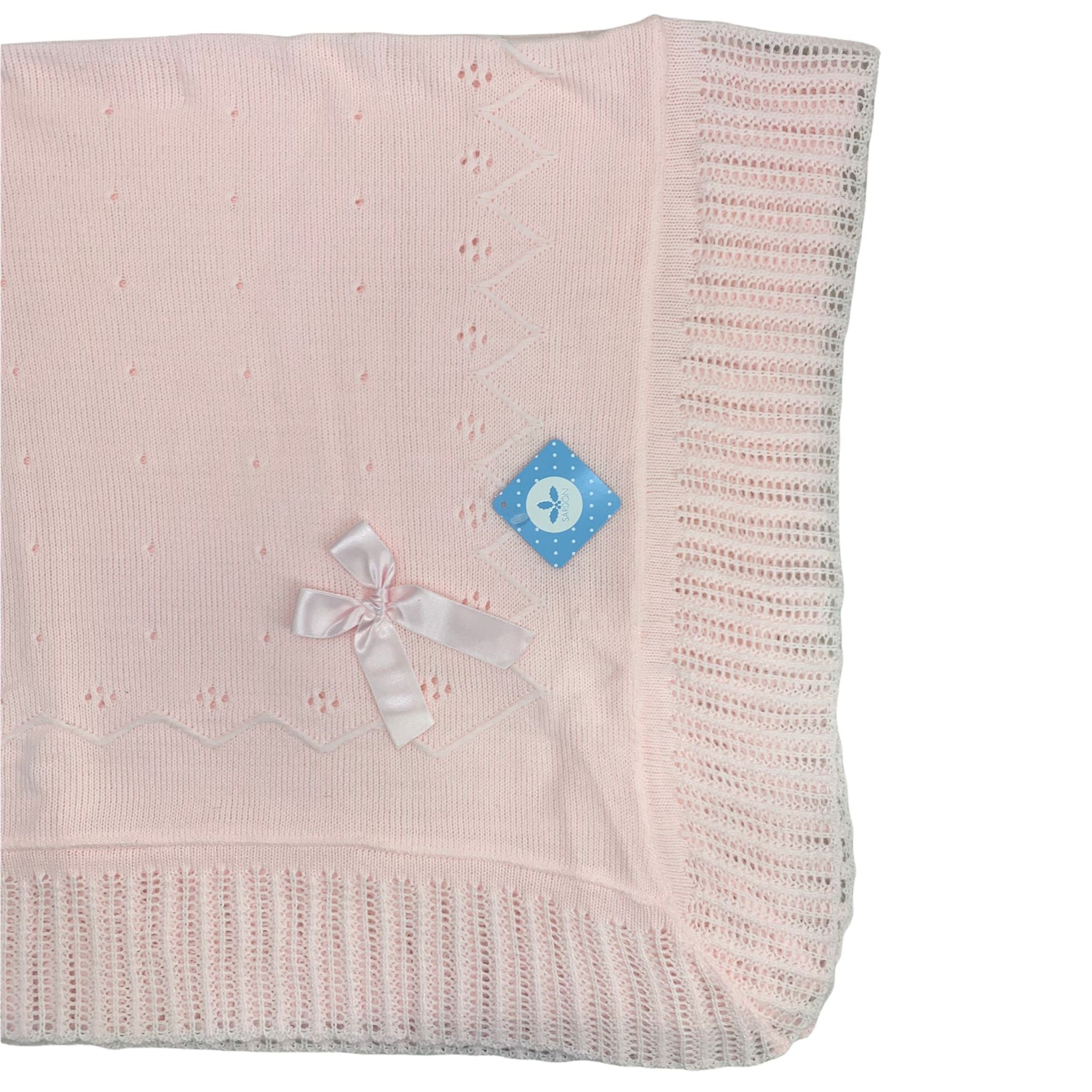 Coperta In Caldo Cotone Con Traforatura E Fiocco In Raso Neonata SARDON AM850 - SARDON - LuxuryKids