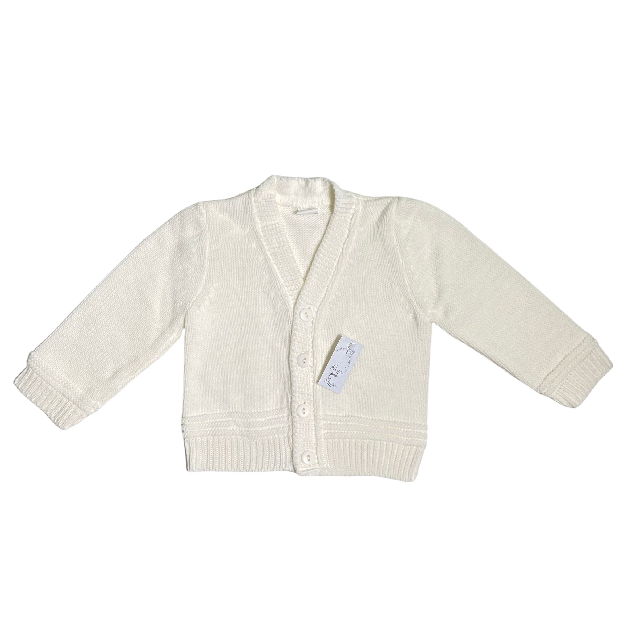 Cardigan In Misto Lana con Scollo a V e Righini Misto Lana Neonato Ponto por Ponto 3751 - PONTO POR PONTO - LuxuryKids