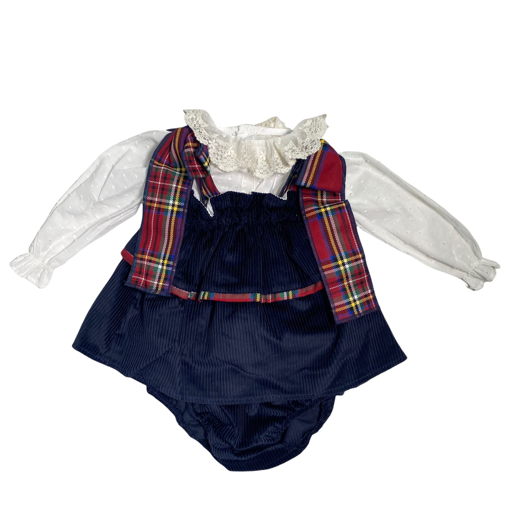 Abito In Velluto Con Culotte e Camicia  Blu Neonata Valentina Bebes BWT94 - VALENTINA BEBES - LuxuryKids