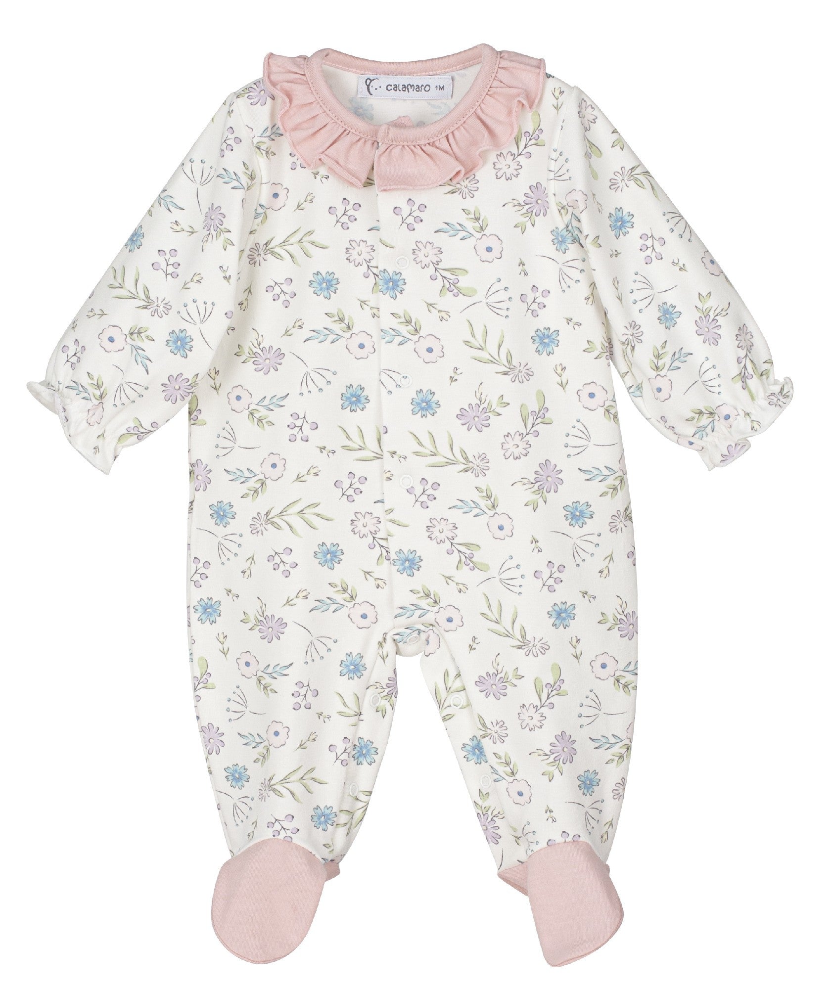 Tutina Intera In Cotone Floreale Neonata CALAMARO 32369 - CALAMARO - LuxuryKids