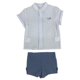 Completo Camicia E Bermuda In Cotone A Righe Celeste Bambino DEL SUR 0280 - DEL SUR - LuxuryKids