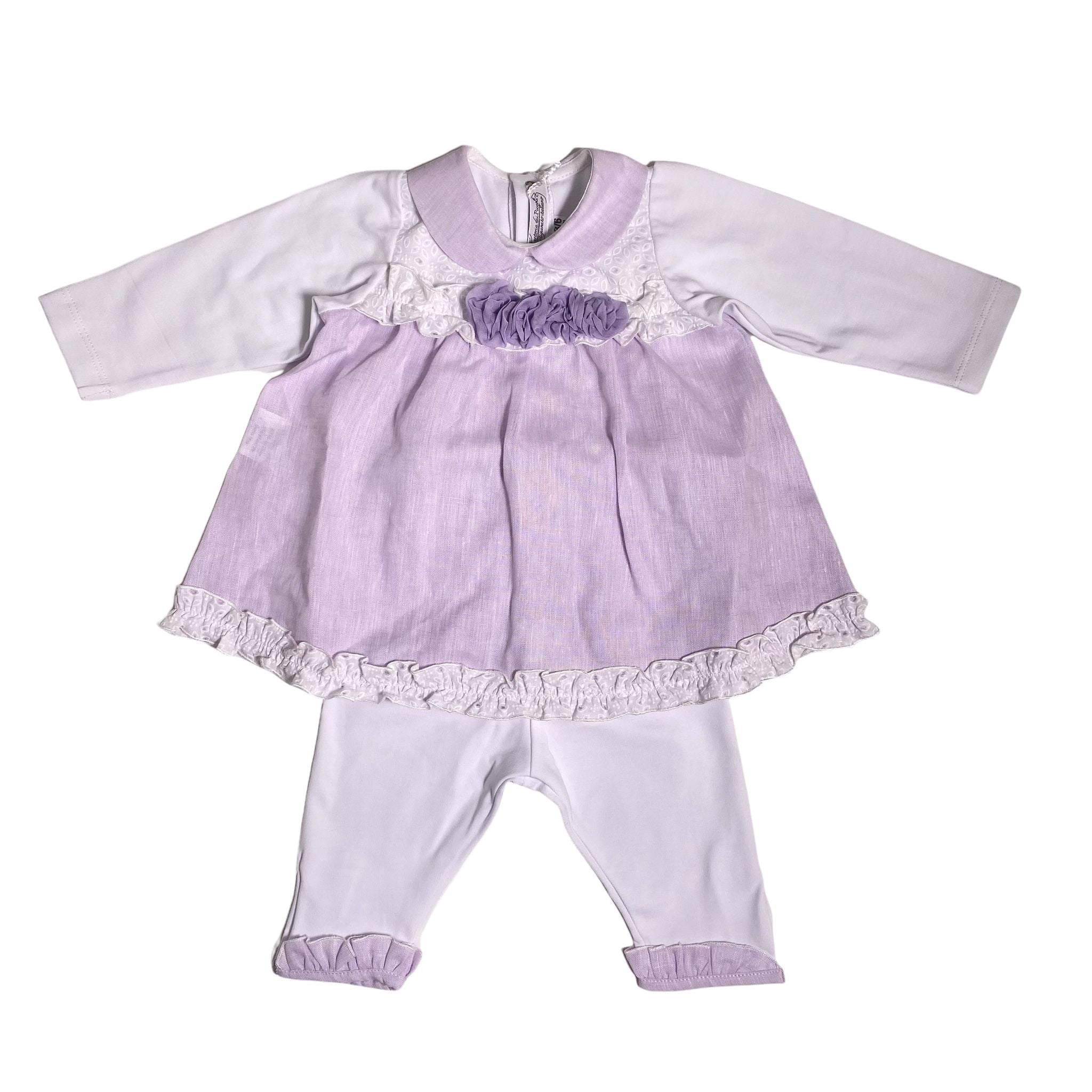 Tutina Spezzata In Cotone E Lino Bianca E Lilla Neonata LA SARTORIA DEI PICCOLI LV104 - LA SARTORIA DEI PICCOLI - LuxuryKids
