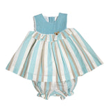 Abito Smanicato In Cotone Con Fantasia A Righe Verde Neonata YOEDU 0333 - YOEDU - LuxuryKids