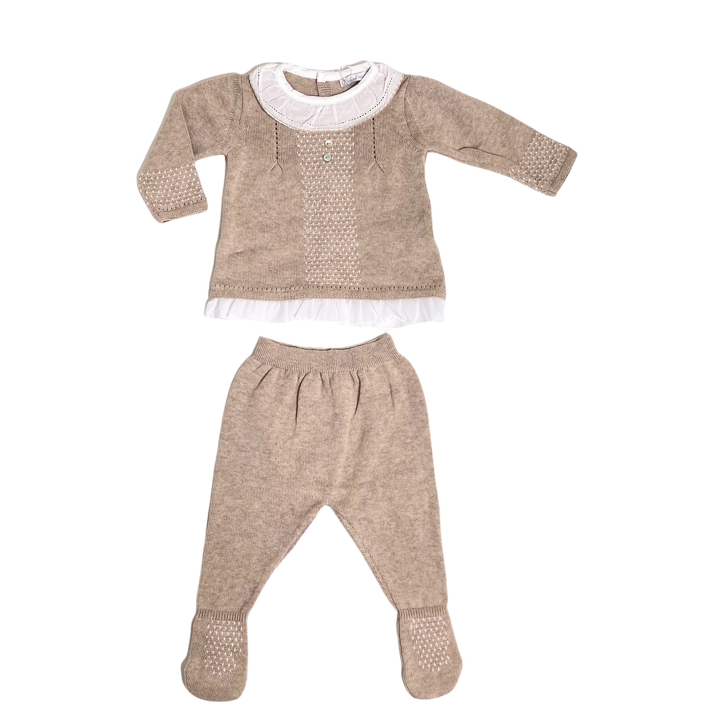 Tutina Spezzata In Filo Di Cotone Beige Neonata DR KID DK180T - DR.KID - LuxuryKids