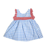 Abito Smanicato In Cotone A Quadri Celeste Neonata CALAMARO 21212 - CALAMARO - LuxuryKids