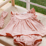 Abito Smanicato Con Culotte E Fascia In Cotone Rosa Antico Neonata MAYORAL 1850 - MAYORAL - LuxuryKids