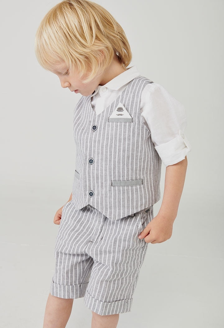 Gilet Grigio Fantasia A Righe Bianche In Filo Neonato BOBOLI 714293 - BOBOLI - LuxuryKids