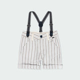 Bermuda Bianco Fantasia A Righe Con Bretelle In Cotone Bambino BOBOLI 714158 - BOBOLI - LuxuryKids