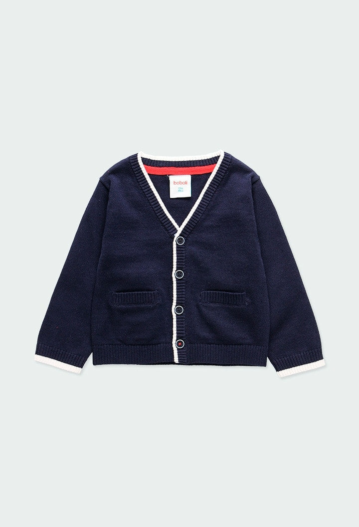 Cardigan In Cotone Con Taschine Anteriore Blu Neonato BOBOLI 714226 - BOBOLI - LuxuryKids