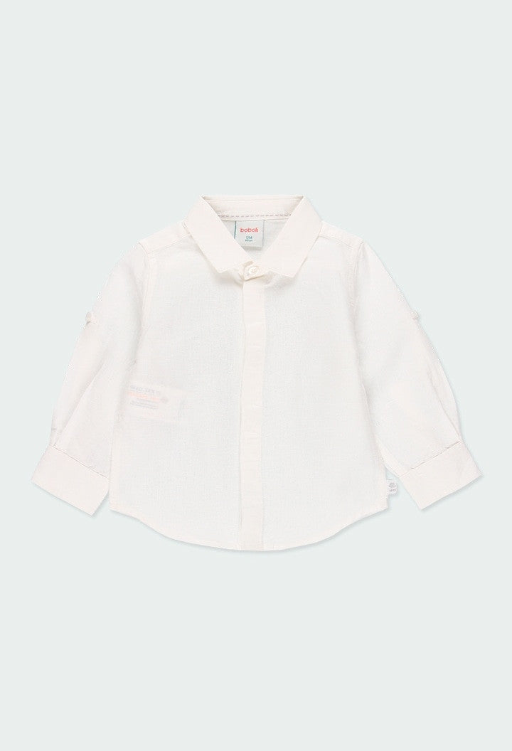 Camicia Manica Lunga In Lino Bianca Con Bottoni Coperti Bambino BOBOLI 714002 - BOBOLI - LuxuryKids