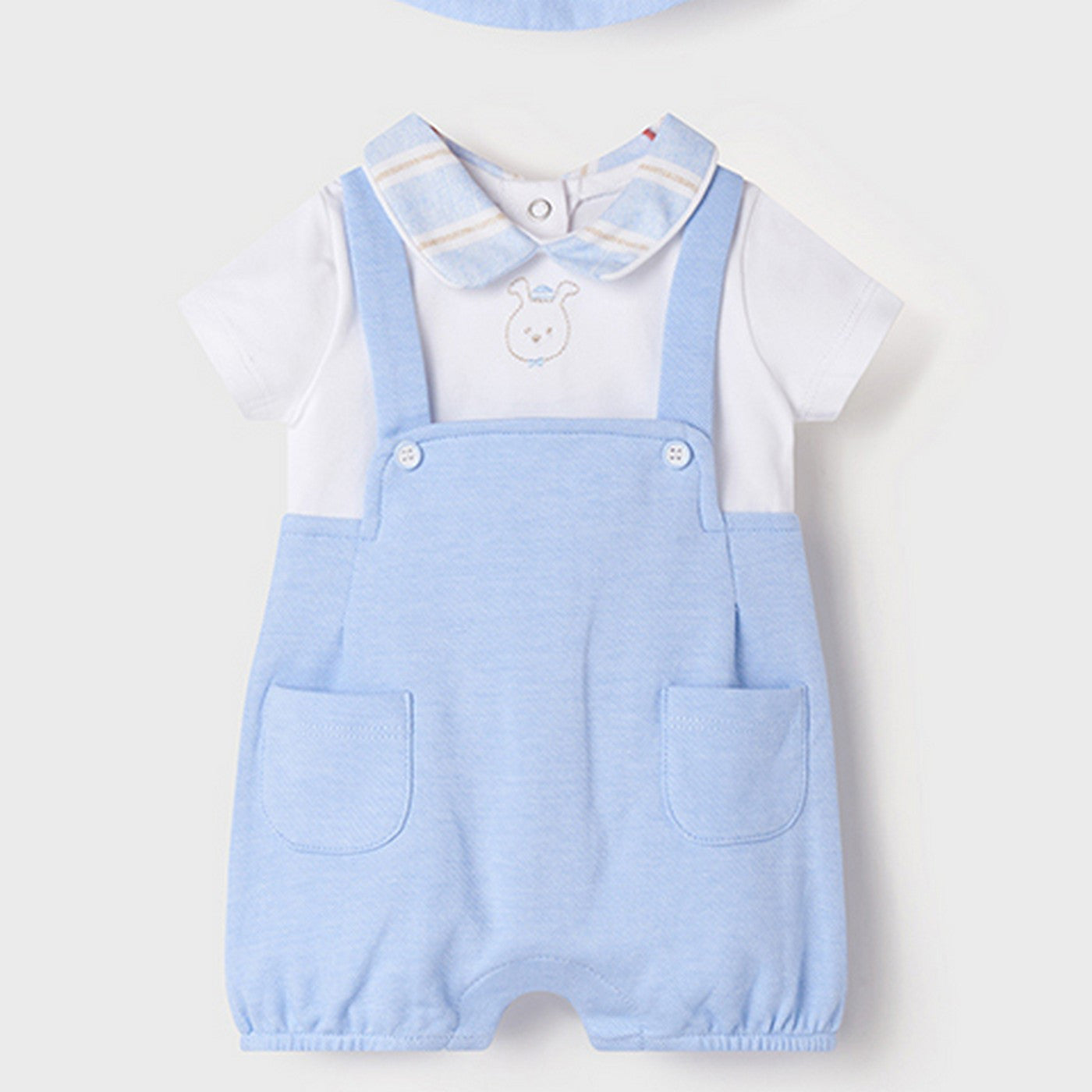 Pagliaccetto Con Cappello In Cotone Celeste Neonato MAYORAL 1635 - MAYORAL - LuxuryKids