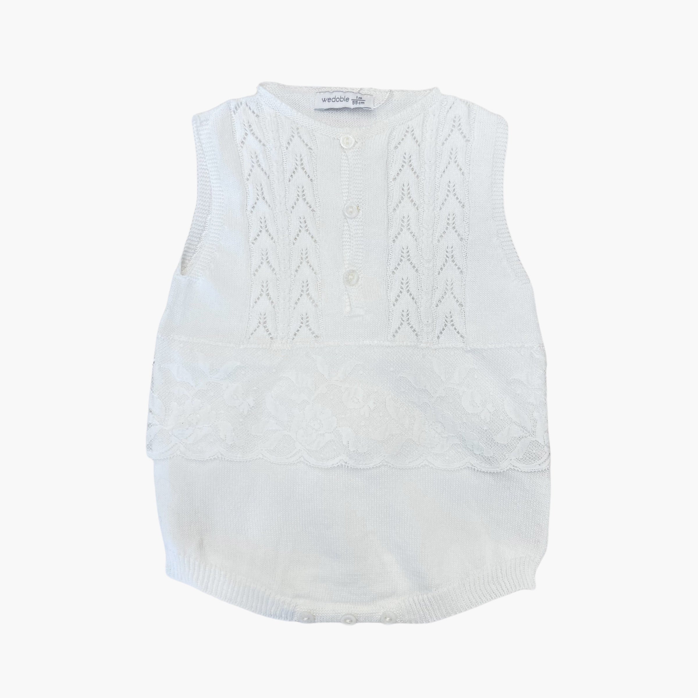Pagliaccetto Giro Manica In Filo Bianco Con Pizzo E Lavorazioni Neonata WEDOBLE 01105A - WEDOBLE - LuxuryKids