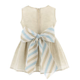 Abito Giro Manica Elegante In Lino Beige Con Fascia A Fantasia Neonata BUFI B1339A - BUFI - LuxuryKids