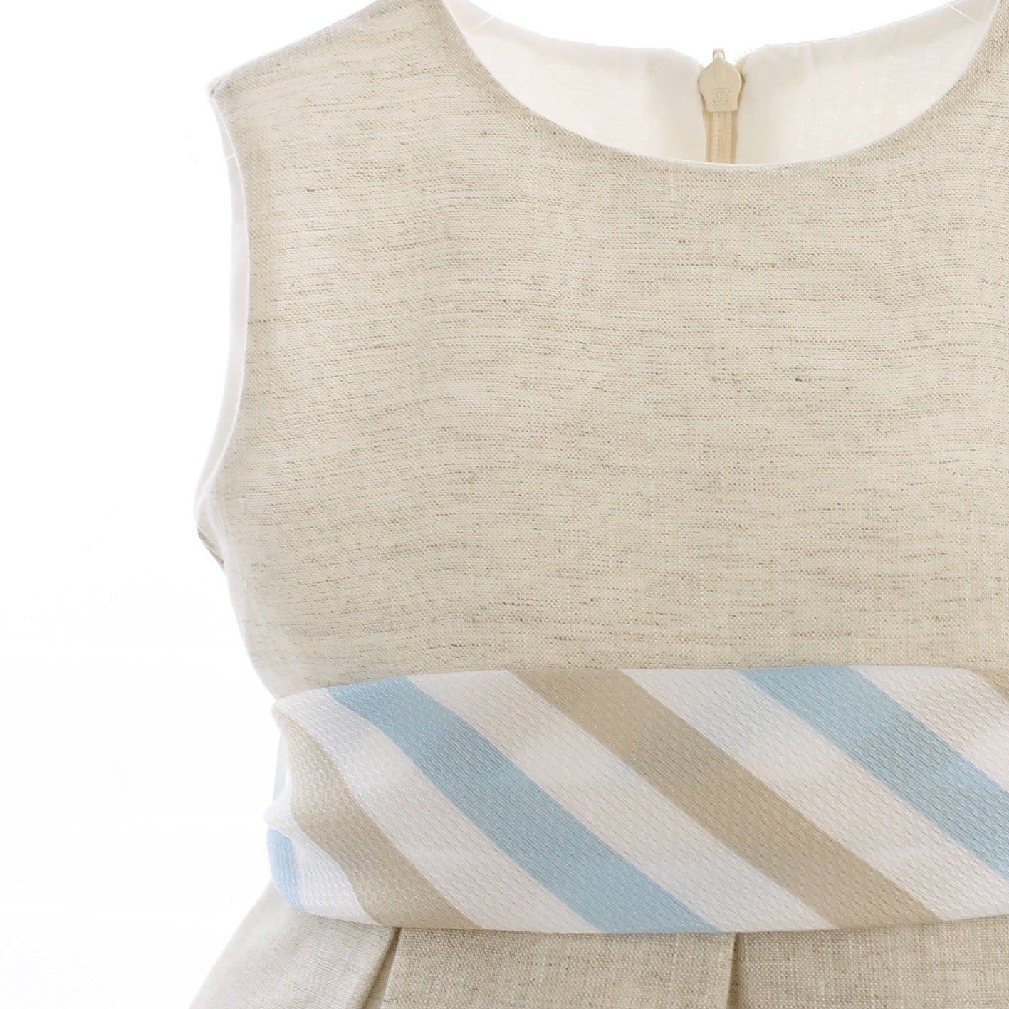 Abito Giro Manica Elegante In Lino Beige Con Fascia A Fantasia Neonata BUFI B1339A - BUFI - LuxuryKids