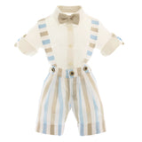 Completo Camicia E Salopette Fantasia A Righe In Cotone Neonato BUFI B1263A - BUFI - LuxuryKids