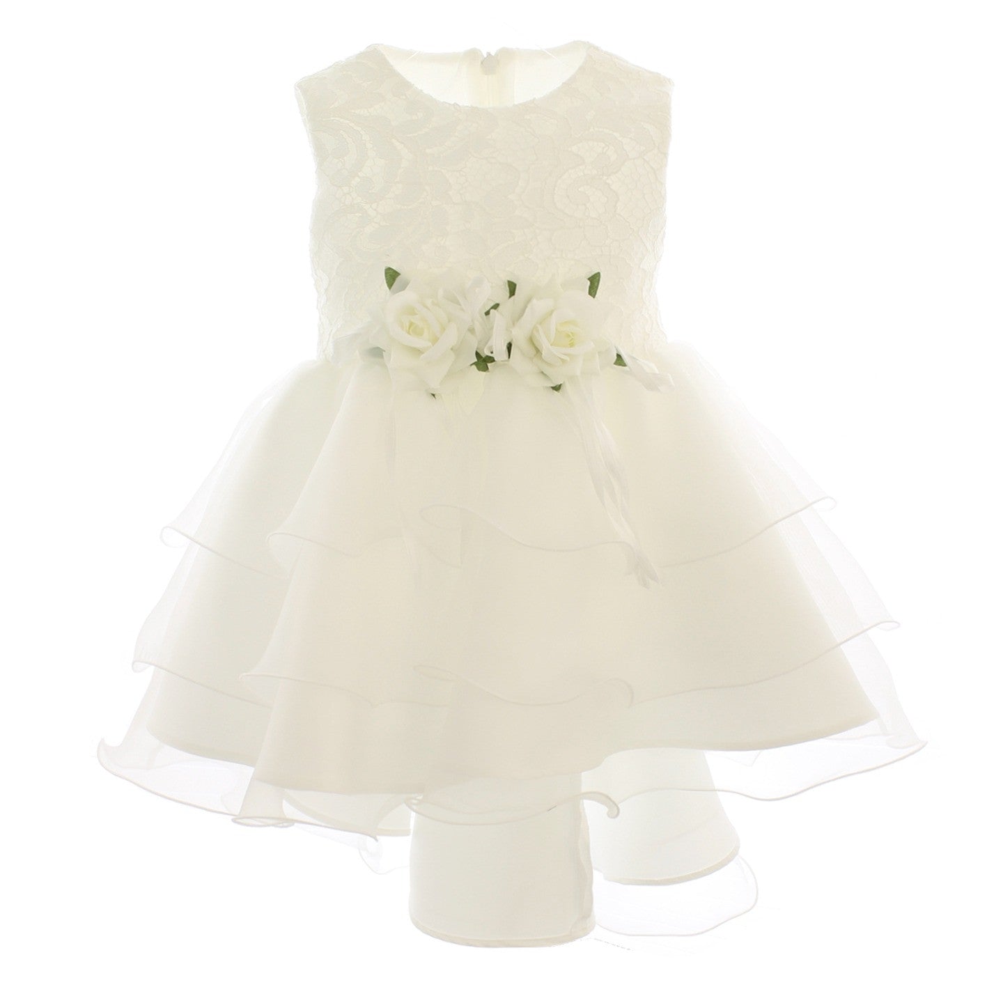 Abito Giro Manica Elegante Con Fiori Panna Cerimonia Bianco In Cotone Neonata BUFI B1227A - BUFI - LuxuryKids