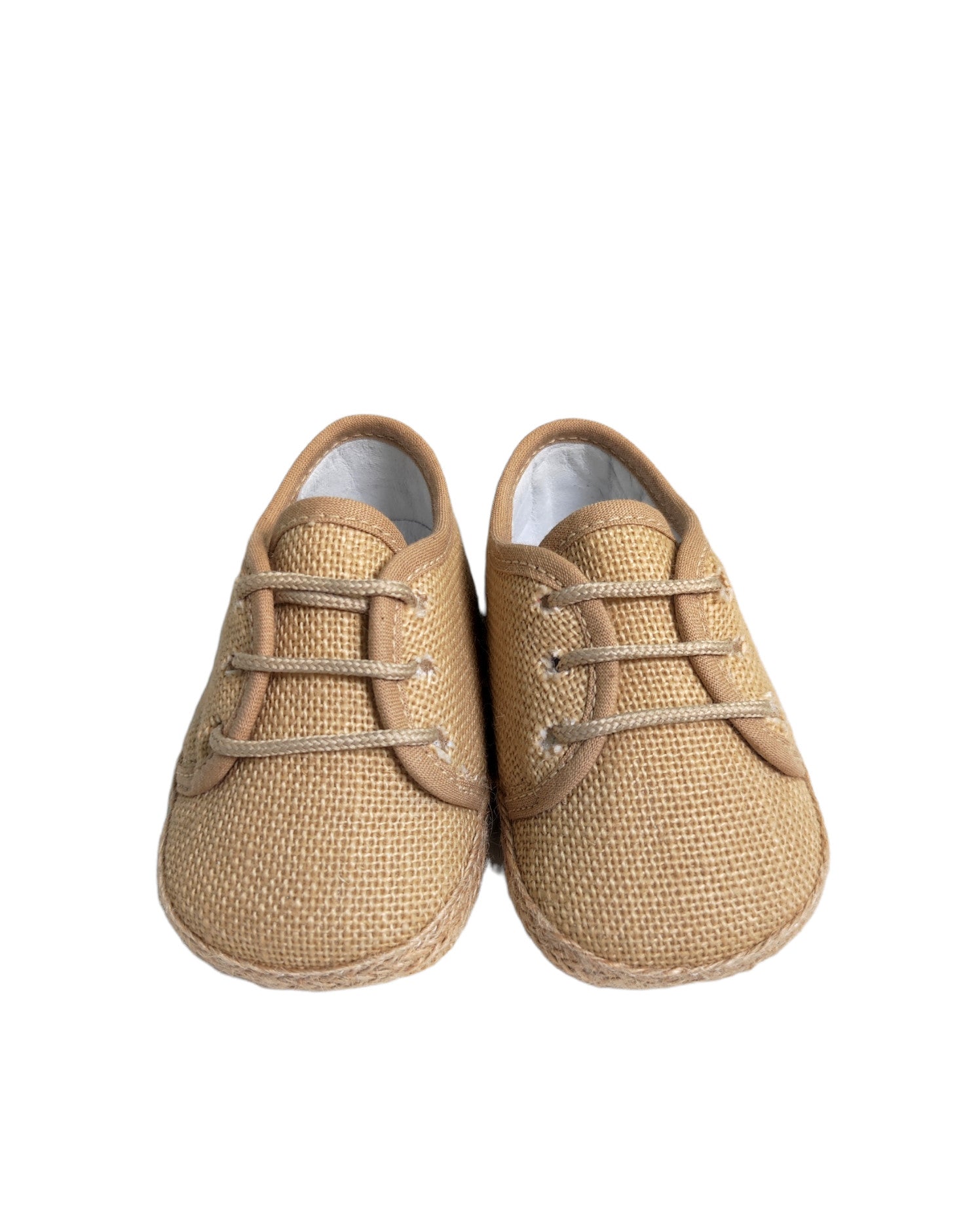 Scarpe Da Culla Modello Francesina In Lino Camel Neonato PANYNO A3020 - PANYNO - LuxuryKids