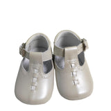 Scarpe Da Culla In Pelle Con Cinturino Bianco Satinato Neonato PANYNO A2611P - PANYNO - LuxuryKids