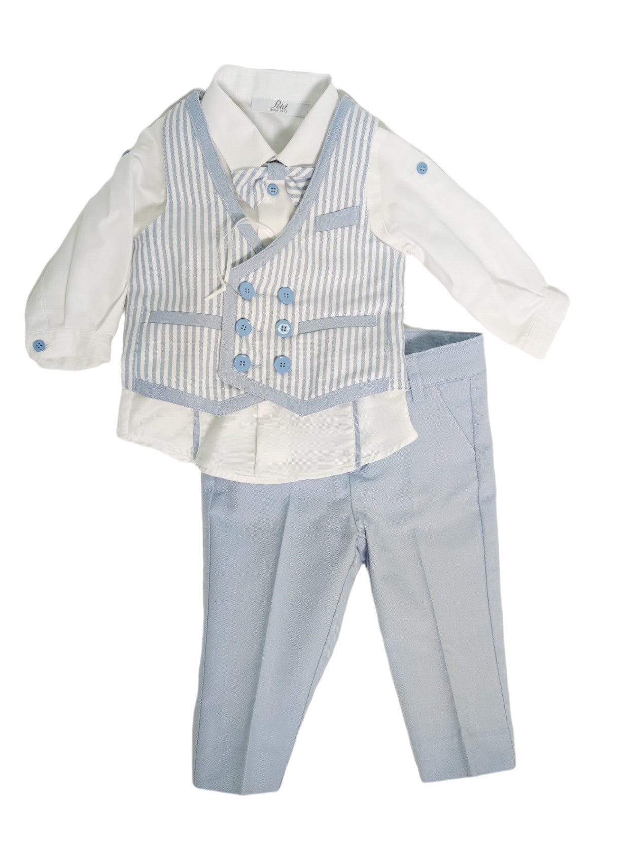 Completo Elegante Con Pantalone Lungo E Panciotto Celeste Neonato PETIT 3415286 - PETIT - LuxuryKids