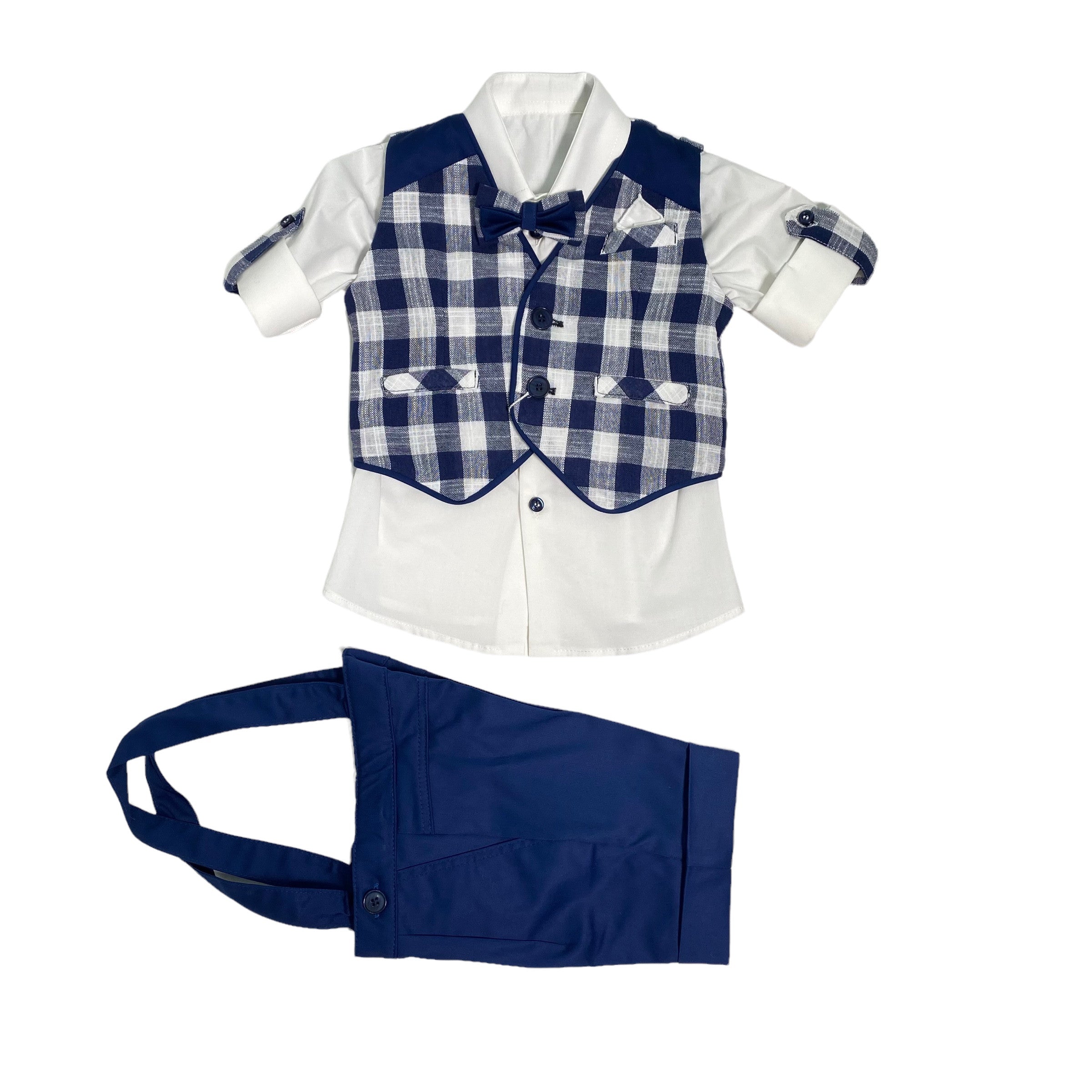 Completo 4 Pezzi Elegante In Cotone Blu-Bianco Neonato BUFI B1242 - BUFI - LuxuryKids