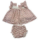 Vestito Con Ricami Panna In Rilievo Con Culotte In Cotone Neonata VALENTINA BEBES BSS7 - VALENTINA BEBES - LuxuryKids