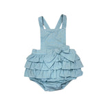 Salopette A Gonna Celeste Con Balze In Cotone Neonata BABIDU 30440 - BABIDU - LuxuryKids