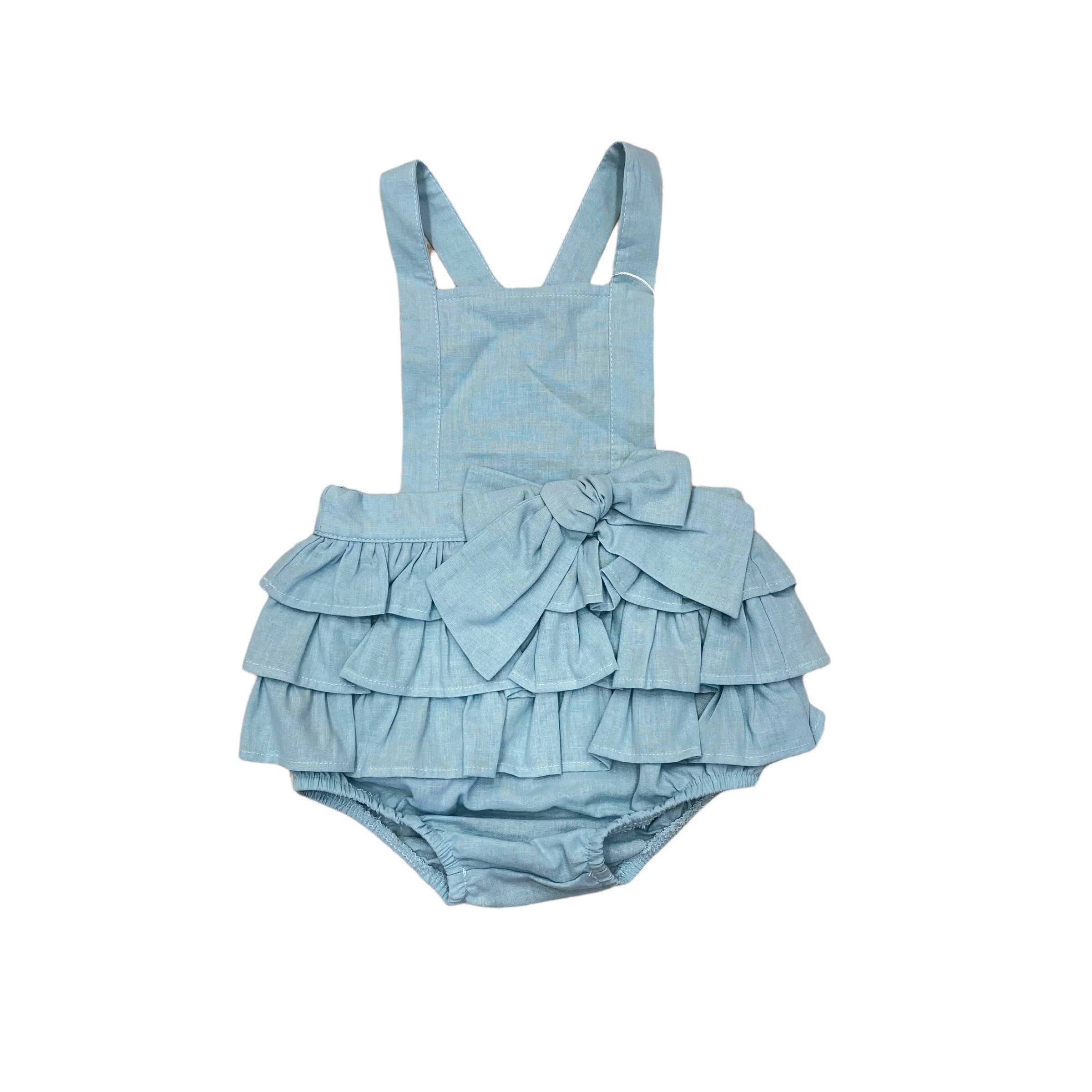 Salopette A Gonna Celeste Con Balze In Cotone Neonata BABIDU 30440 - BABIDU - LuxuryKids