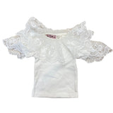 Maglietta Mezza Manica  In Cotone Con Collo Ruches In Pizzo Bianco Neonata PHY CLOTHING 22316 - PHY CLOTHING - LuxuryKids