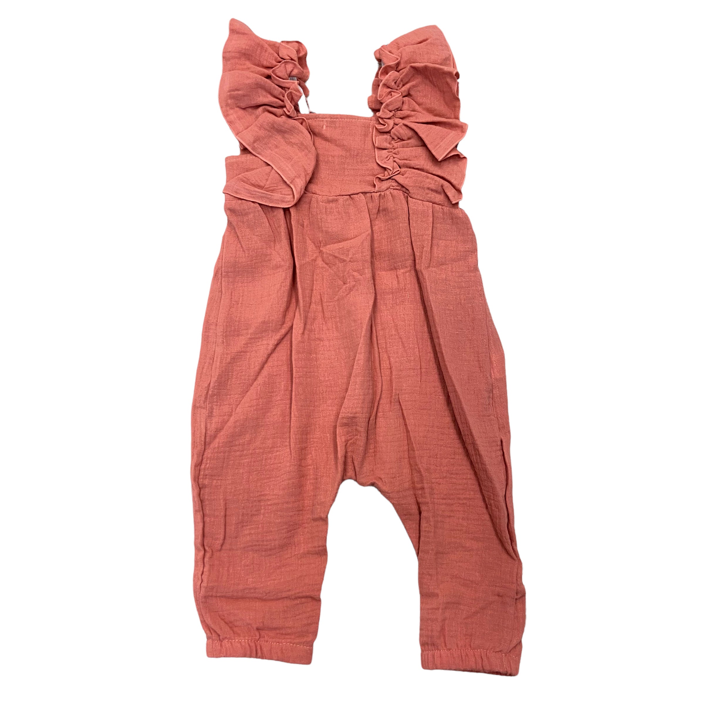 Salopette Intera Bretelle Con Ruches In Cotone Corallo Neonata CALAMARO 32378 - CALAMARO - LuxuryKids