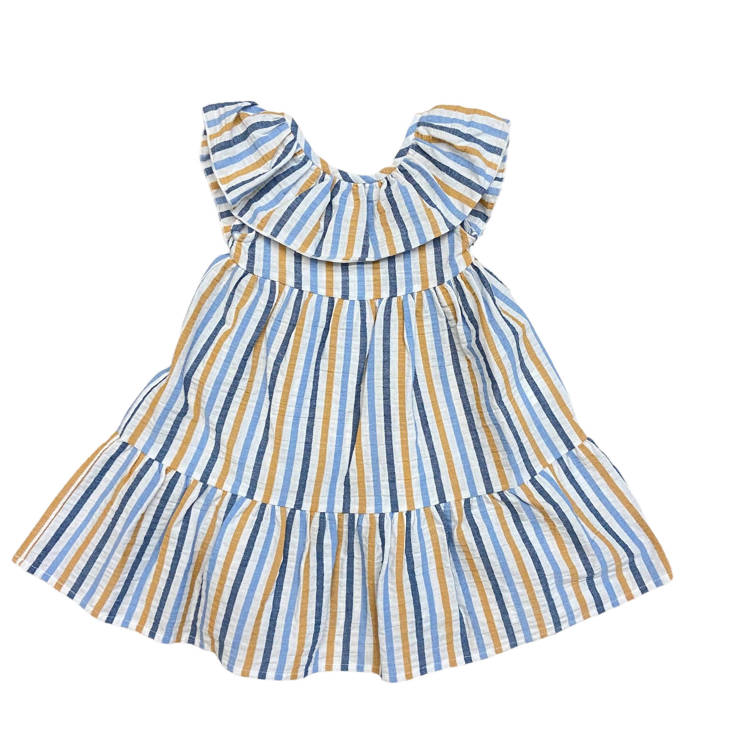 Abito Casual Smanicato Lungo Fantasia A Righe In Cotone Bambina JOSè VARON 42155 - JOSè VARON - LuxuryKids