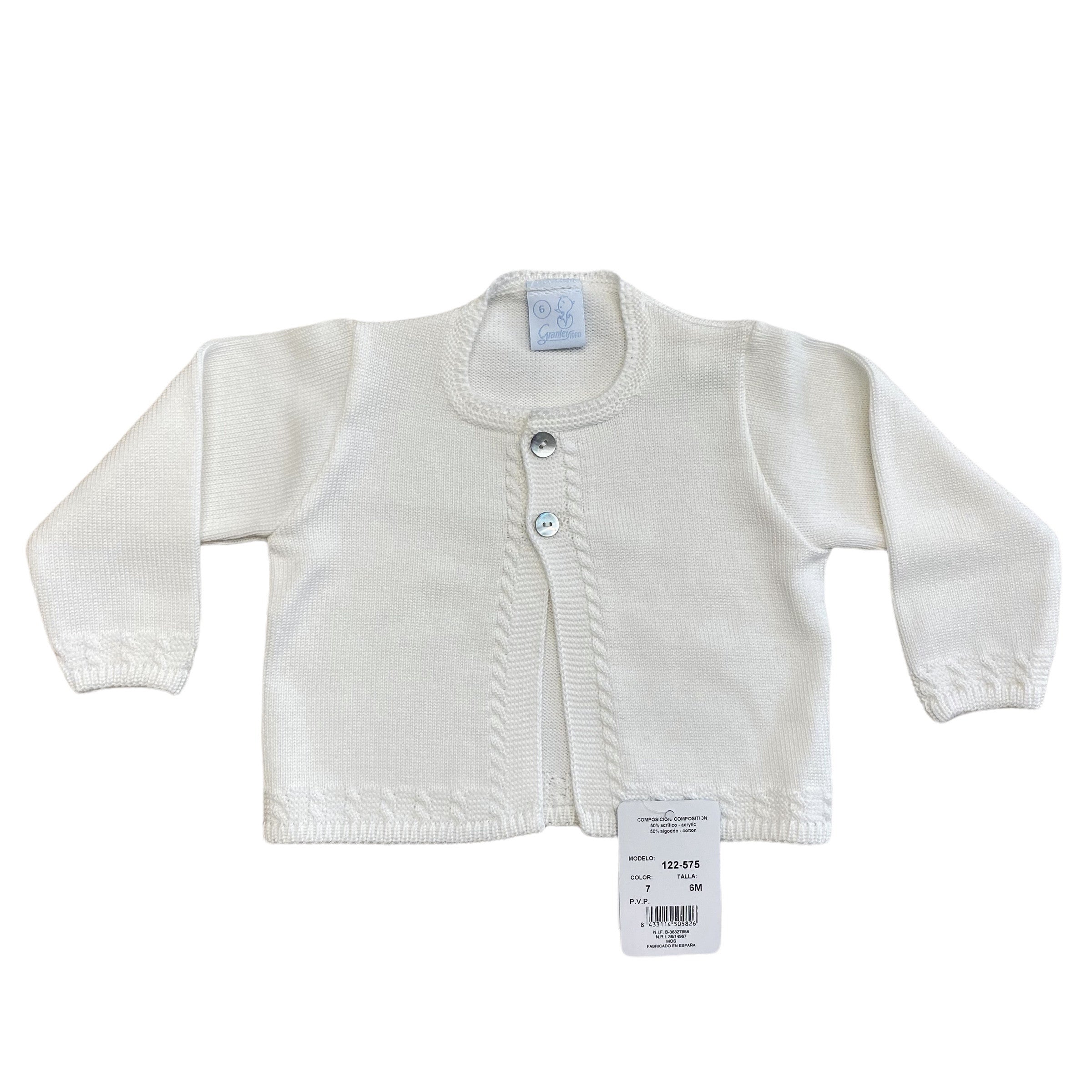 Cardigan In Filo Con Treccia Panna Neonata GRANLEI 575 - GRANLEI - LuxuryKids